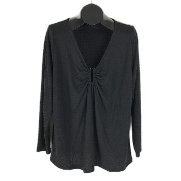Lane Bryant Tops - Lane Bryant U-Ring Ruched Blouse Women's Plus Size 22/24 Black Textured Stretch